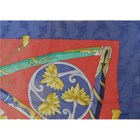 Hermes Vibrant Red and Blue Scarf with Gold Details - Picture 10 of 12